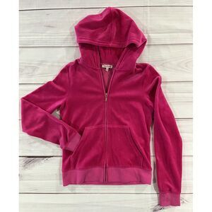 Y2K Juicy Couture P&G Jacket Women SizeM Pink Velvet Embroidered Hooded Full Zip